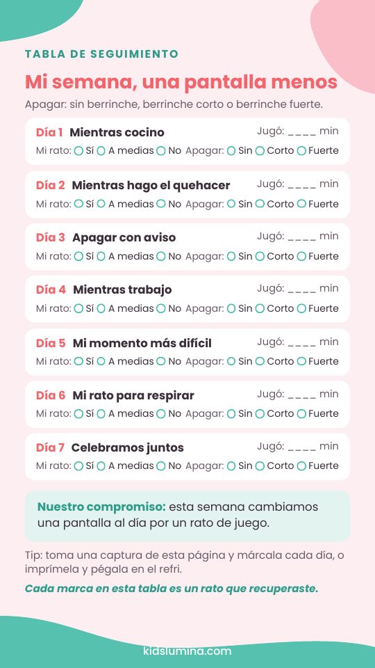 Tabla de seguimiento: mi semana, una pantalla menos